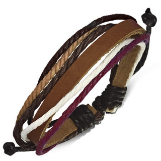 Bracelet  lanire de cuir marron avec cordage multi-colore