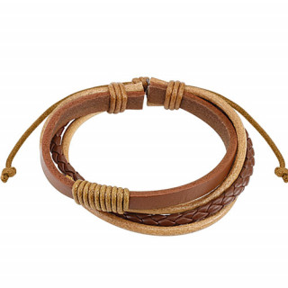 Bracelet à lanière, tresse et lacets en cuir marron