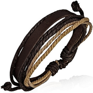 Bracelet  lanires de cuir avec cordes beiges et marrons