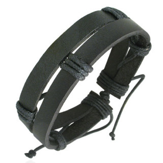 Bracelet  lanires de cuir et cordes noires ref-8326