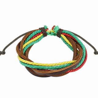 Bracelet  lanires de cuir marron avec lacets rasta