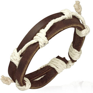 Bracelet  lanires de cuir marron et corde beige ref-8327