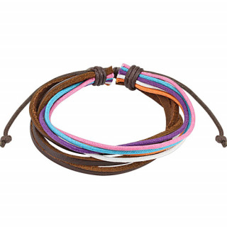 Bracelet  lanires de cuir marron et lacets arc en ciel