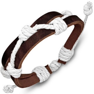 Bracelet  lanires de cuir marrons et cordes blanches