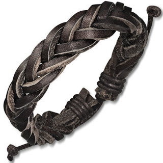 Bracelet  lanires de cuir marrons tresses