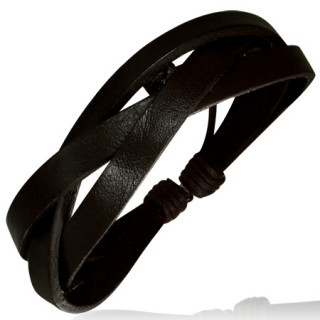 Bracelet à lanières de cuir noir croisées ref-8325