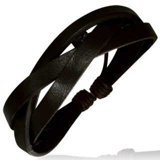 Bracelet  lanires de cuir noir croises ref-8325