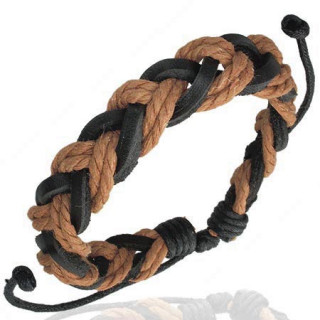 Bracelet  lanires de cuir noir et cordes marrons alternes