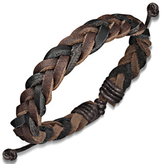 Bracelet  lanires de cuir noires et marrons tresses