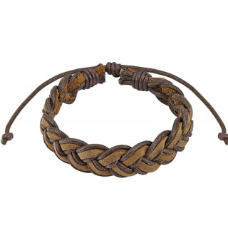 Bracelet à lanières et lacets de cuir marron tressés