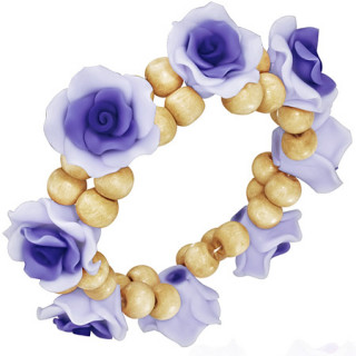 bracelet  perles bois avec roses violettes et lavande