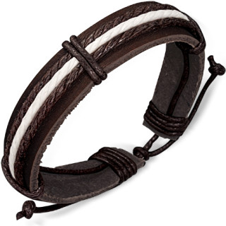 Bracelet  ruban de cuir avec tresses marrons et blanches