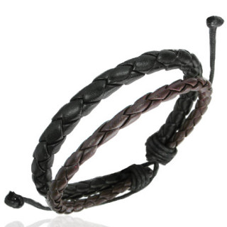 Bracelet  tresses de cuir marrons et noires relies