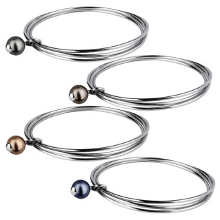 Bracelet à trois anneaux d'acier et perle
