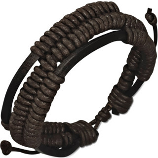 Bracelet  trois lanires de cuir entoures de tortillons marrons