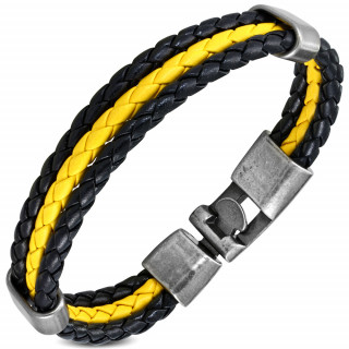 Bracelet  trois tresses similicuir noires et jaune