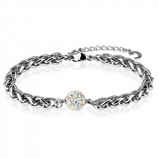 Bracelet acier  boule shamballa Aurore Borale