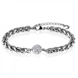 Bracelet acier  boule shamballa claire