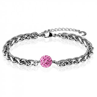 Bracelet acier  boule shamballa rose