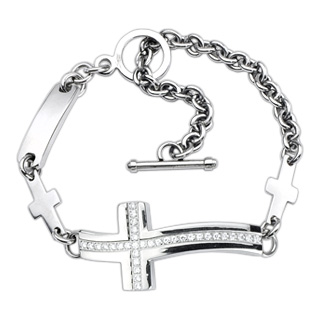 Bracelet acier  croix ondule sertie