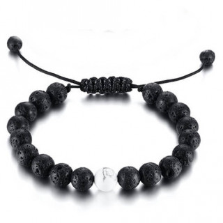 Bracelet ajustable homme  perles de lave et de Howlite