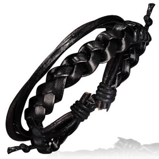 Bracelet avec lanires de cuir noir tresses