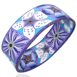 Bracelet bleu et violet  fleurs fantaisies