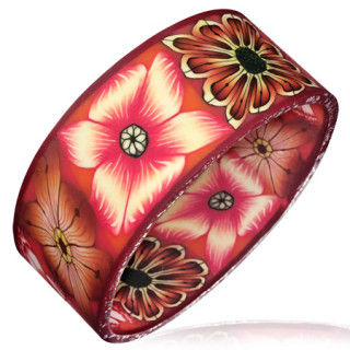 Bracelet bordeau  imprims fleurs tropicales