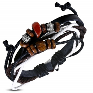 Bracelet corde et cuir  perle Karma rouge REF-13632