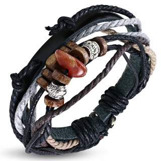 Bracelet cordes et cuir  perle Karma REF-13636