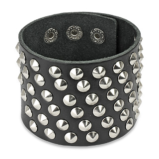 Bracelet cuir ajustable avec 6 ranges de cones mtal