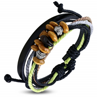 Bracelet cuir, cordes et perles variées REF-13638
