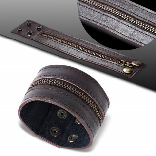 Bracelet cuir marron  zip dco et attaches pressions