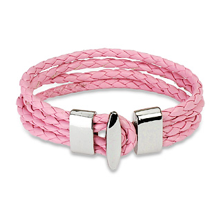 Bracelet cuir rose  4 lanires tresses