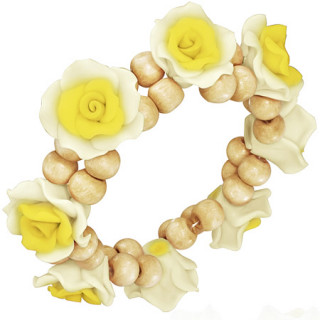 bracelet de perles  roses jaunes et blanches en fimo