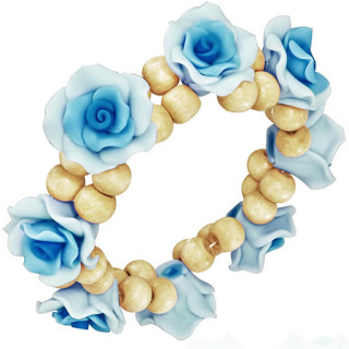 bracelet de plage  roses fleues en fimo et perles de bois