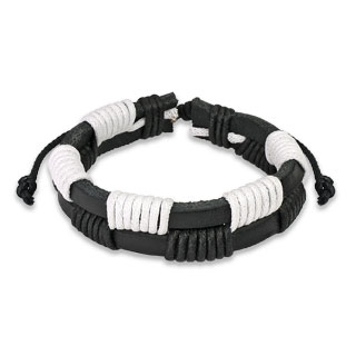 Bracelet double en cuir avec cordage noir et blanc en damier