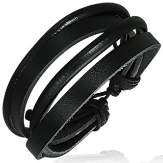 Bracelet en corde et lanires de cuir noire ref-8330