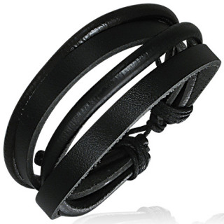 Bracelet en corde et lanières de cuir noire ref-8330