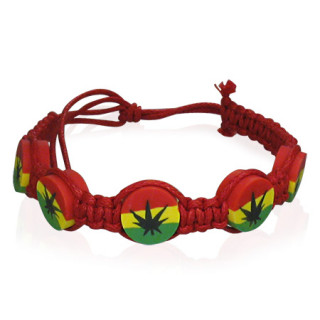 Bracelet en corde rouge avec perles  feuille de cannabis