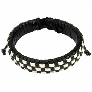 Bracelet en cuir  damier noir et blanc