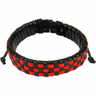 Bracelet en cuir  damier noir et rouge