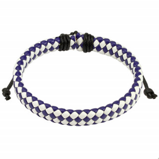 Bracelet en cuir  tressage serr bleu et blanc