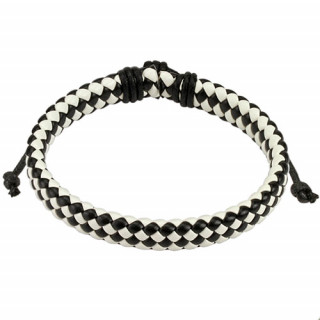 Bracelet en cuir à tressage serré noir et blanc
