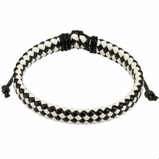 Bracelet en cuir  tressage serr noir et blanc