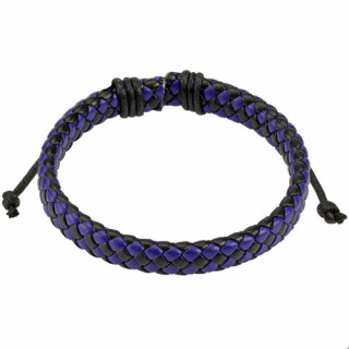 Bracelet en cuir  tressage serr noir et bleu