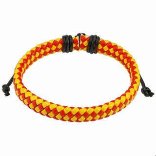 Bracelet en cuir  tressage serr rouge et jaune