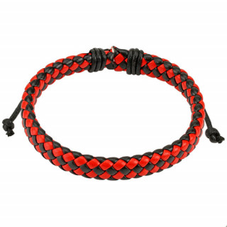 Bracelet en cuir  tressage serr rouge et noir