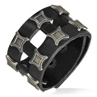 Bracelet en cuir ajouré avec inserts métaliques en losanges