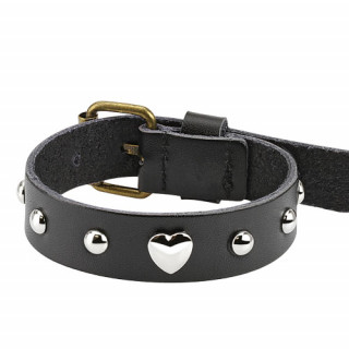 Bracelet en cuir avec inserts dômes et coeurs